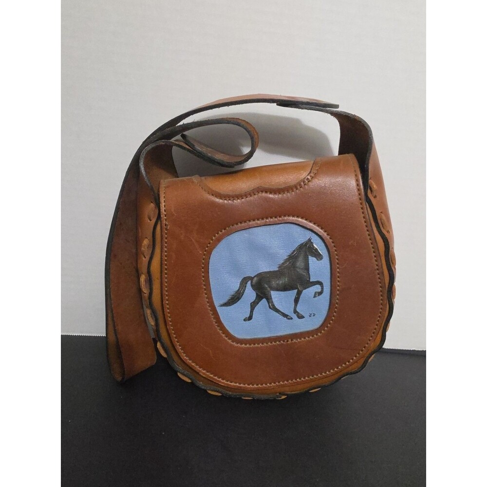 Handmade Artisan Genuine Leather Black Horse Flap Saddle Handbag Leather Stitch